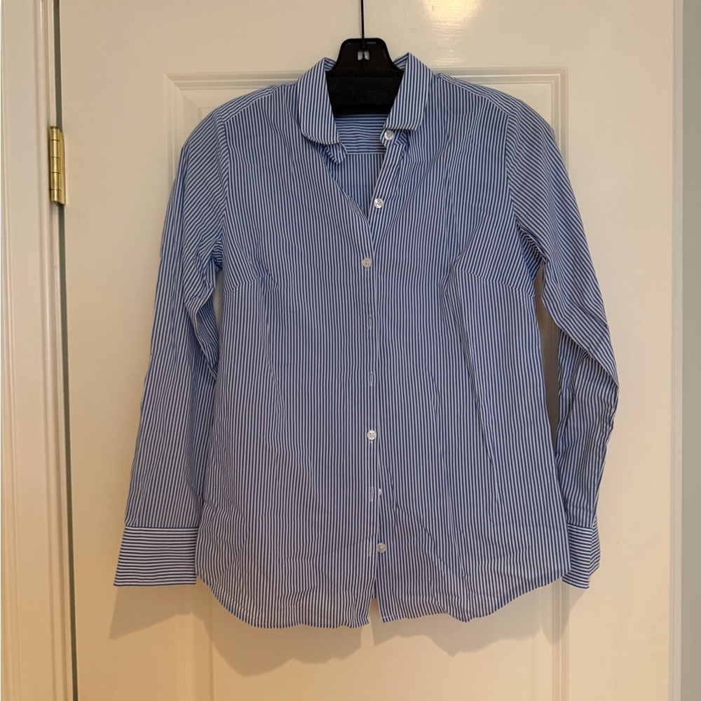 Ann Taylor Petite Blue and White Stripe Button Shirt